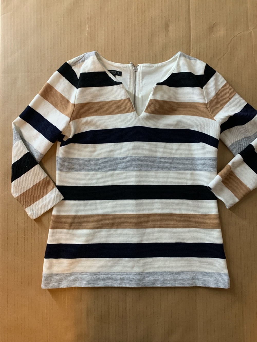 Talbots Striped Knit Top in Navy, Camel, Black, Gray & White